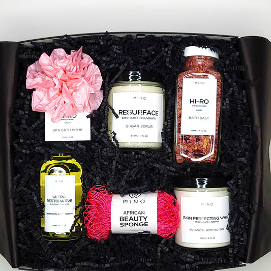 Luxury gift box, modern gift, luxury gift, giftbox, body butter, bath bomb, bath salt, body oil, sapo, african sponge, african scrub,